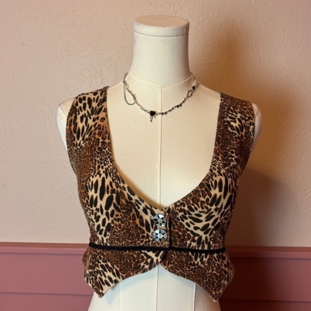 Amae Love Y2K Leopard Cheetah Print Vest Crop Top McBling Western Large